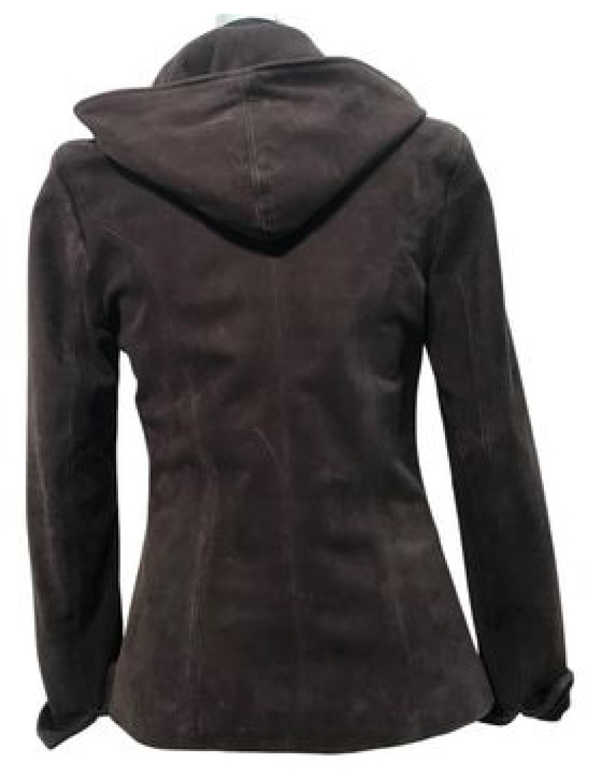 Buffalo leather hooded short jacket